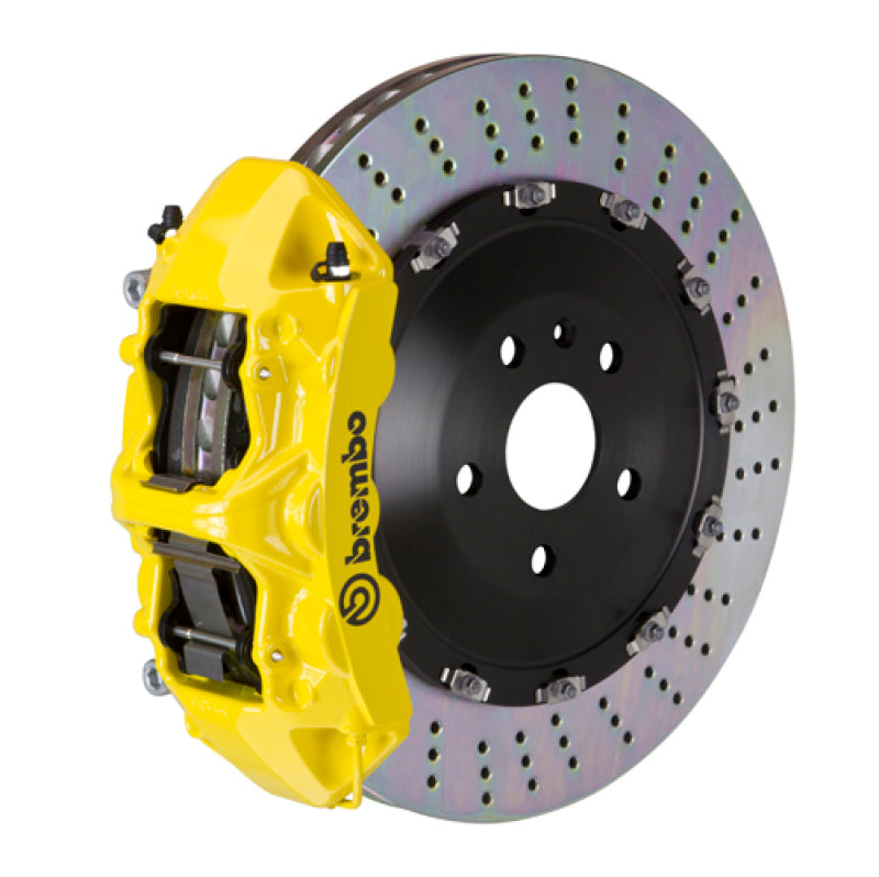 Brembo 15-23 Mustang GT (S550) Front GT BBK 6 Piston Cast 405x34 2pc Rotor Drilled- Yellow 1N1.9542A5