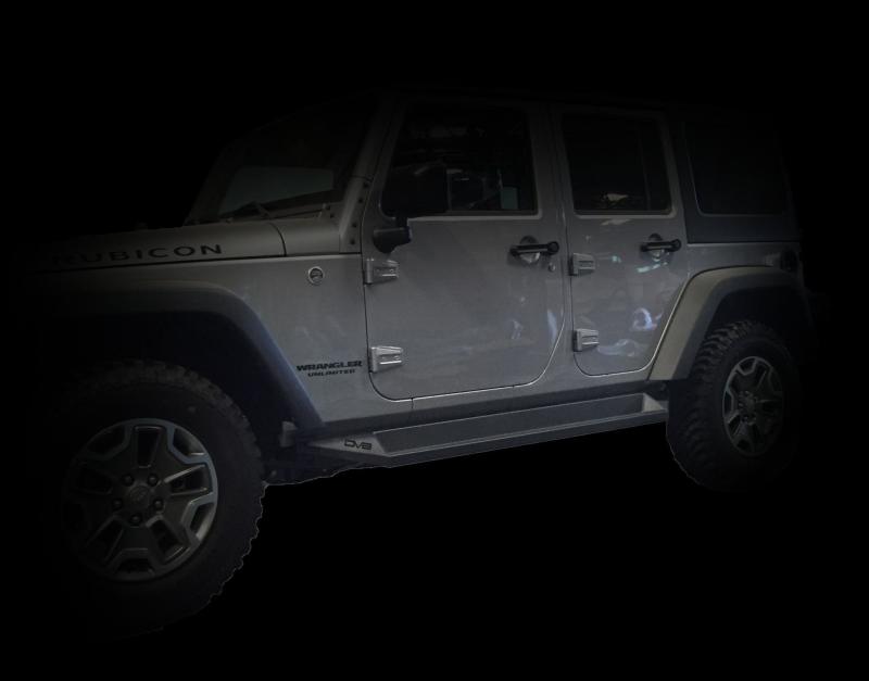 DV8 Offroad 07-18 Jeep Wrangler JK Plated Steel Rock Slider Steps - Matte Black (4 Door Only) SRSOTB-10 SRSOTB-10 Photo - Close Up
