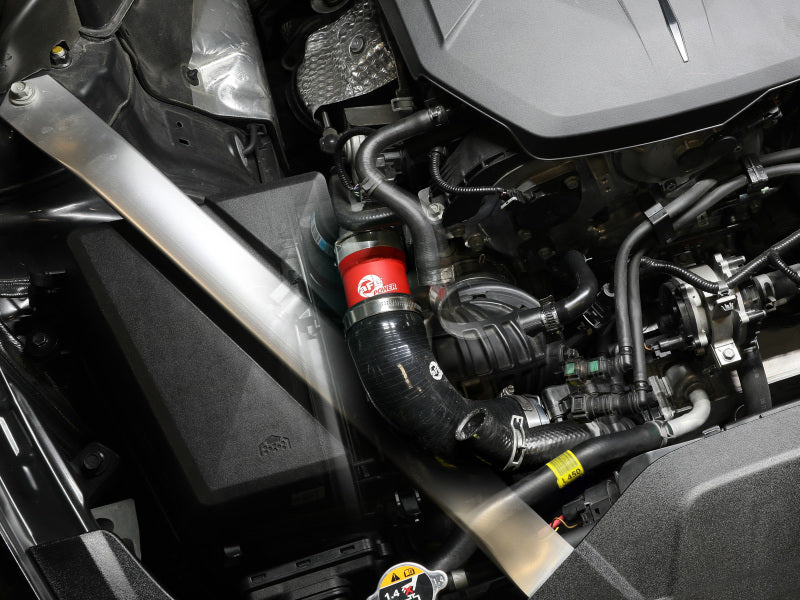 aFe BladeRunner 22-23 Kia Stinger L4-2.5L (t) Aluminum Hot and Cold Charge Pipe Kit - Red 46-20694-R 46-20694-R Photo - Mounted