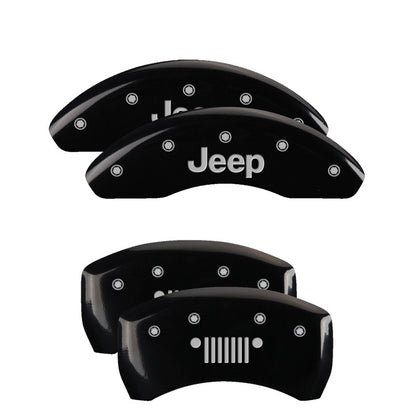 MGP 4 Caliper Covers Engraved Front JEEP Engraved Rear JEEP Grill logo Black finish silver ch 42016SJPLBK 42016SJPLBK Photo - Primary