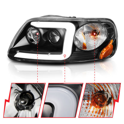 ANZO 1997-2003 Ford F-150 Projector Headlights w/ Light Bar Black Housing 111503 111503 User 2