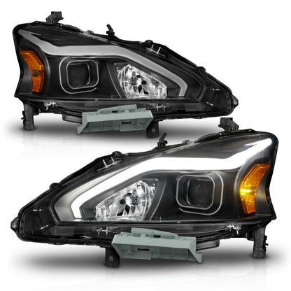 ANZO 13-15 Nissan Altima (w/o Factory HID Bulbs) Projector Headlights - w/ Light Bar Black Housing 121569 121569 Photo - Unmounted