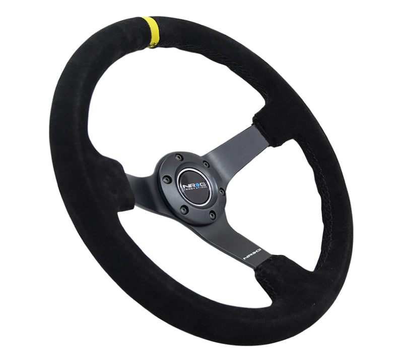 NRG Reinforced Steering Wheel (350mm / 3in. Deep) Blk Suede/X-Stitch w/5mm Blk Spoke & Yellow CM RST-036MB-S-Y RST-036MB-S-Y Photo - Primary