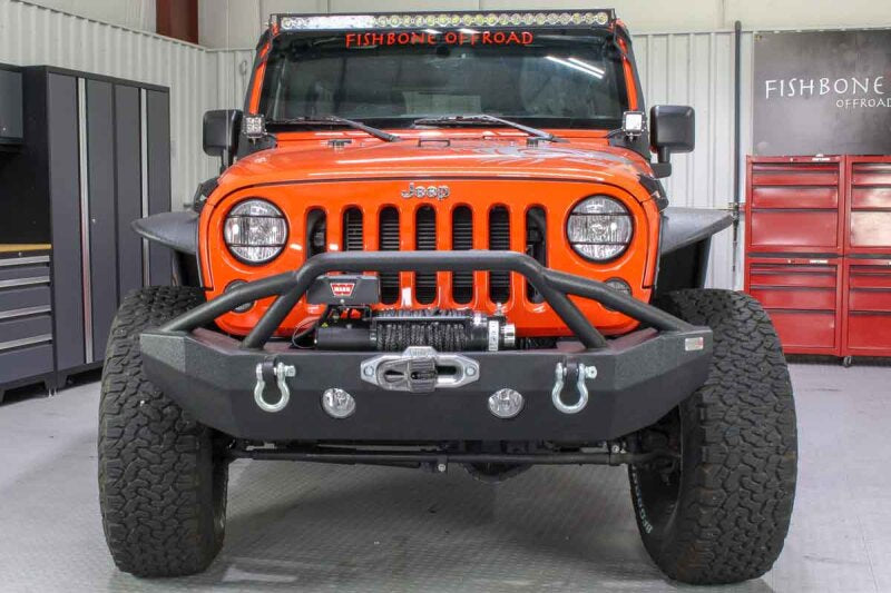 Fishbone Offroad 07-18 Jeep Wrangler JK Full Width Front Winch Bumper - Black Powdercoat FB22068 FB22068 Photo - lifestyle view