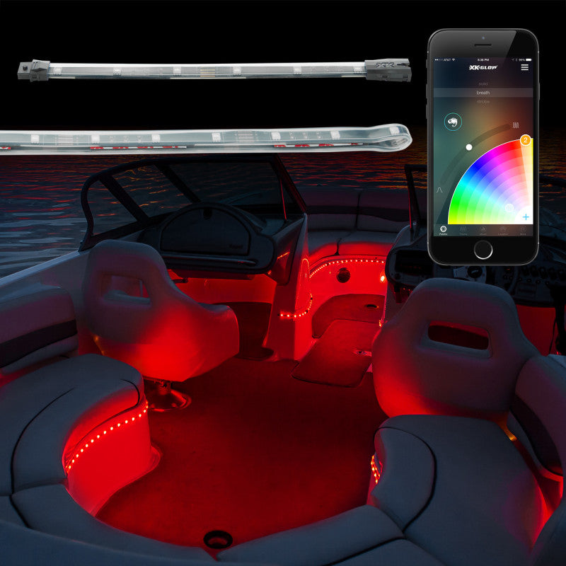 XKGLOW XK Glow Flex Strips Million Color XKCHROME App Controlled Boat Marine Kit 6x36In Strips + 6x10In XK-BOAT-ADV