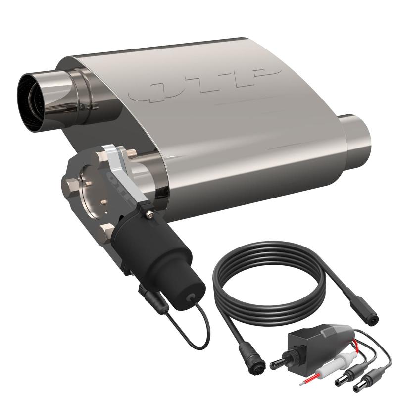 QTP 2.5in Weld-On 304SS Reverse Screamer Muffler Short Case w/Bolt-On QTEC Electric Cutout 13253C 13253C Photo - Primary