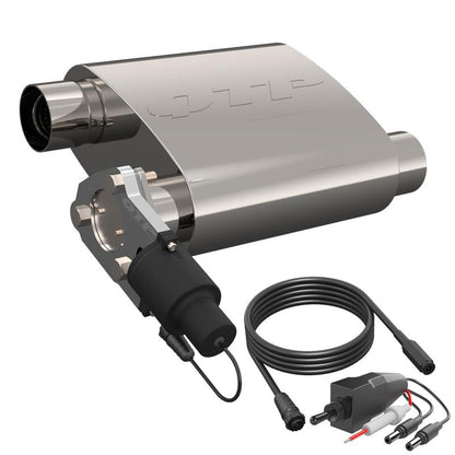 QTP 2.5in Weld-On 304SS Screamer Muffler Short Case w/Bolt-On QTEC Electric Cutout 13252C 13252C Photo - Primary