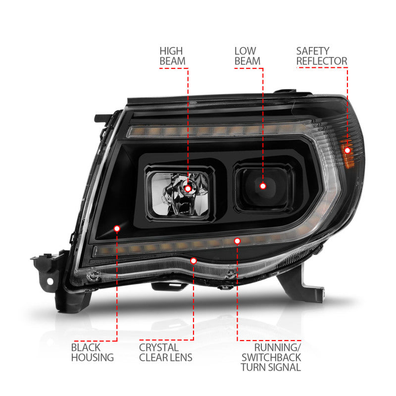 ANZO 05-11 Toyota Tacoma Projector Headlights w/Light Bar Switchback Black Housing 111564 111564 Photo - Unmounted