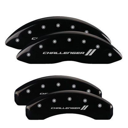 MGP 4 Caliper Covers Engraved Front & Rear With stripes/Challenger Black finish silver ch 12088SCL1BK 12088SCL1BK Photo - Primary