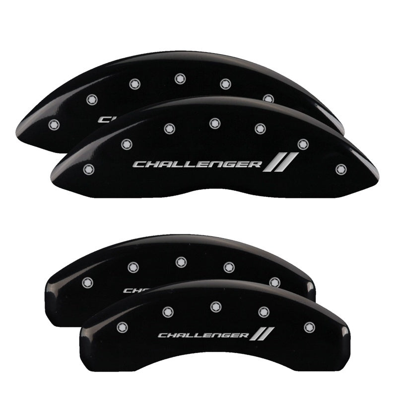 MGP 4 Caliper Covers Engraved Front & Rear With stripes/Challenger Black finish silver ch 12088SCL1BK 12088SCL1BK Photo - Primary