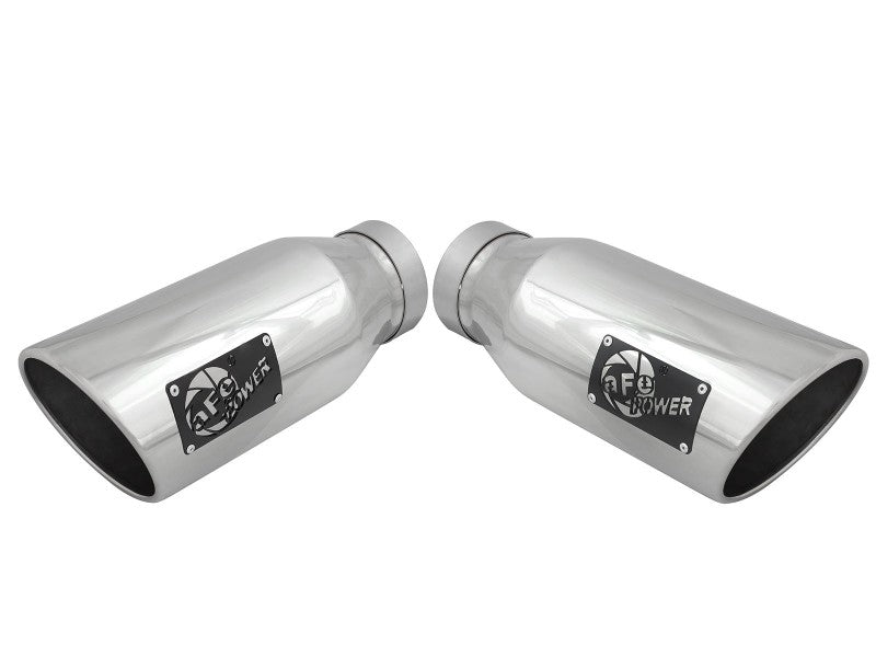 aFe Large Bore-HD 4in 409 Stainless Steel DPF-Back Exhaust w/Polished Tips 15-16 Ford Diesel Truck 49-43122-P 49-43122-P Photo - Close Up