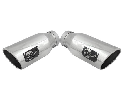 aFe Large Bore-HD 4in 409 Stainless Steel DPF-Back Exhaust w/Polished Tips 15-16 Ford Diesel Truck 49-43122-P 49-43122-P Photo - Close Up