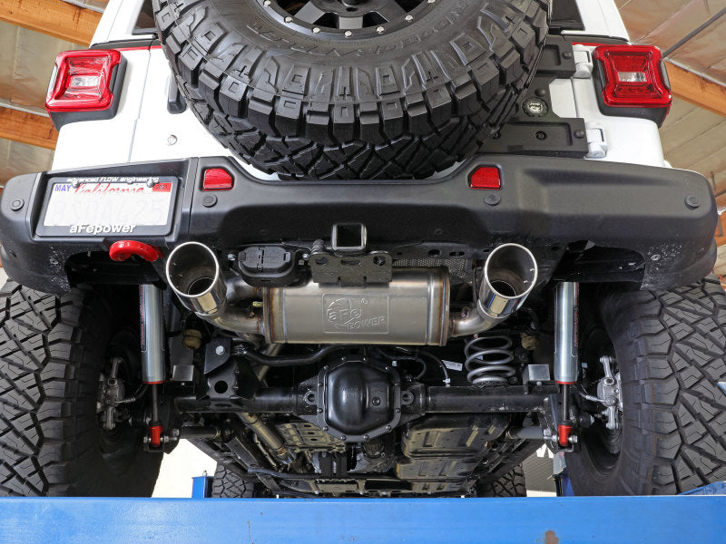 aFe Rebel Series 409 Stainless Steel Cat-Back Exhaust 18-21 Jeep Wrangler JL 2.0L (t) - Polished Tip 49-48096-P 49-48096-P Photo - Mounted