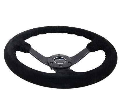 NRG Reinforced Steering Wheel (350mm / 3in. Deep) Blk Suede/Blk Bball Stitch w/5mm Matte Black Spoke RST-036MB-S-BK RST-036MB-S-BK Photo - Primary