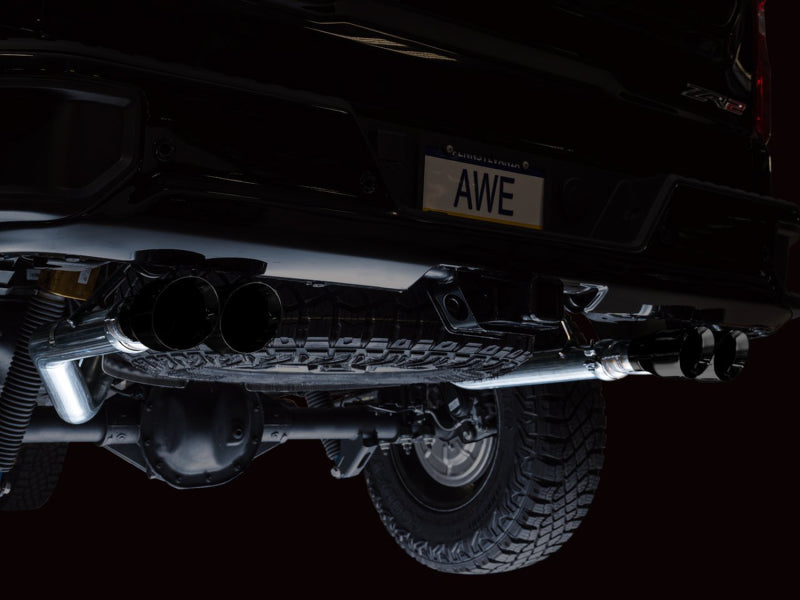 AWE Tuning 22-23 GMC Sierra 1500 AT4X 6.2L 0FG Catback Split Dual (Flat Bumper) - Diamond Black Tips 3015-43284 3015-43284 Photo - Mounted