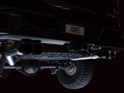 AWE Tuning 22-23 GMC Sierra 1500 AT4X 6.2L 0FG Catback Split Dual (Flat Bumper) - Diamond Black Tips 3015-43284 3015-43284 Photo - Mounted