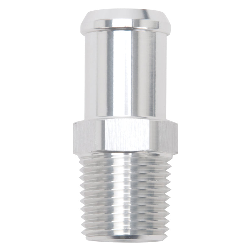 Edelbrock Hose End, Fitting -Straight, 1/2" NPT to 3/4" Barb, Clear Anodize 8184 Photo - Primary