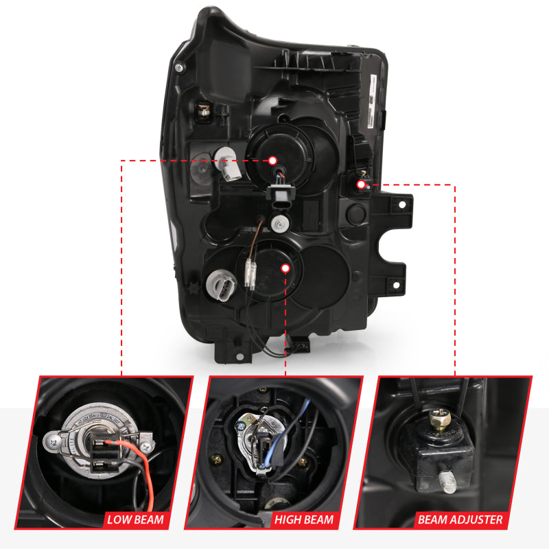 ANZO 2011-2016 Ford F250 Projector Headlights w/ Plank Style Switchback Black w/ Amber 111406 111406 Photo - Unmounted