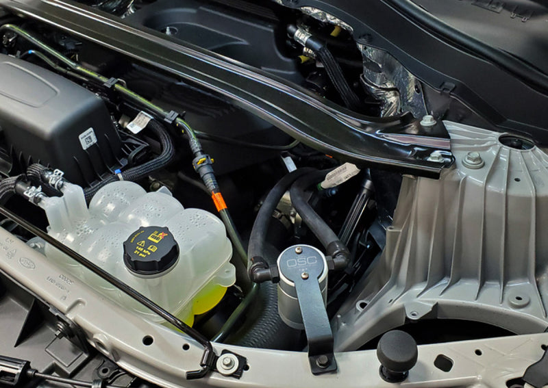 J&L 2020-2022 Ford Explorer 2.3L EcoBoost Driver Side Oil Separator 3.0 - Clear Anodized 3055D-C 3055D-C Photo - Mounted