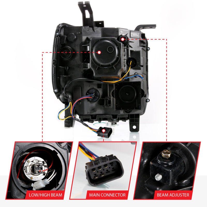 ANZO 2014-2015 Gmc Sierra 1500 Projector Headlight Plank Style Black w/ Switchback (Halogen Type) 111487 111487 Photo - Unmounted