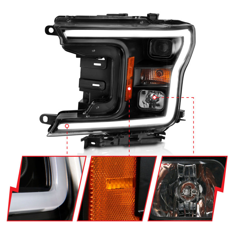 ANZO 2018-2019 Ford F-150 Projector Plank Style H.L. Black Amber (Without Switchback) 111467 111467 Photo - Close Up