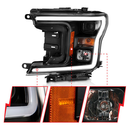 ANZO 2018-2019 Ford F-150 Projector Plank Style H.L. Black Amber (Without Switchback) 111467 111467 Photo - Close Up