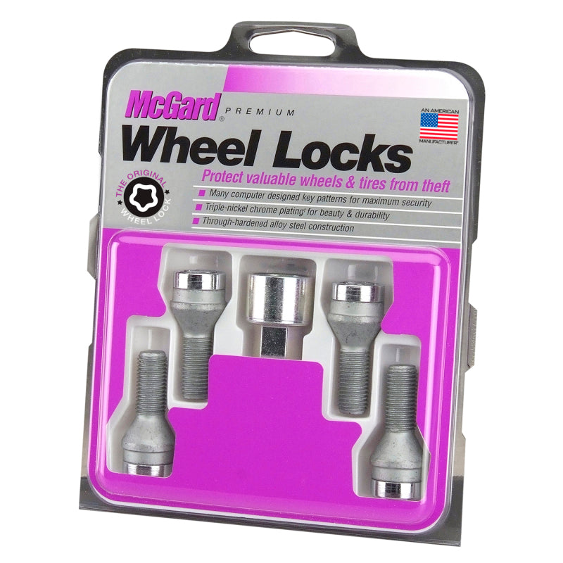 McGard Wheel Lock Bolt Set - 4pk. (Cone Seat) M12X1.5 / 17mm Hex / 40.5mm Shank Length - Chrome 27013 27013 Photo - in package