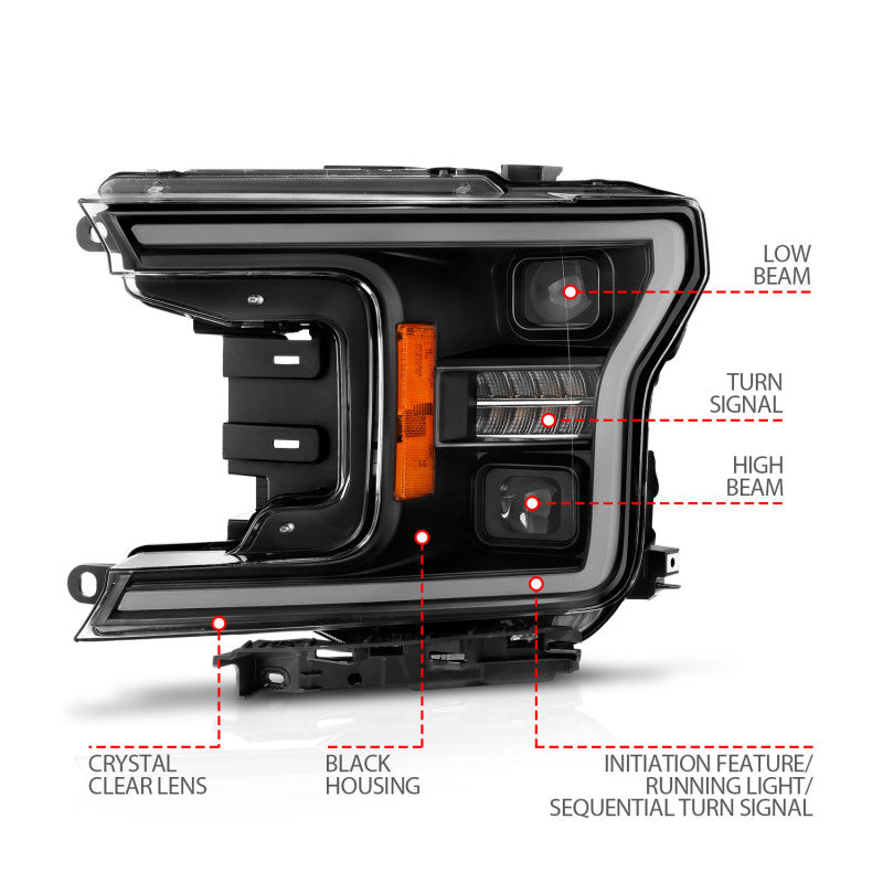 ANZO 18-20 Ford F-150 (w/o Fctry LED) Full LED Proj Headlights w/Light Bar Swtchbk Seq. Black w/Init 111570 111570 Photo - Unmounted