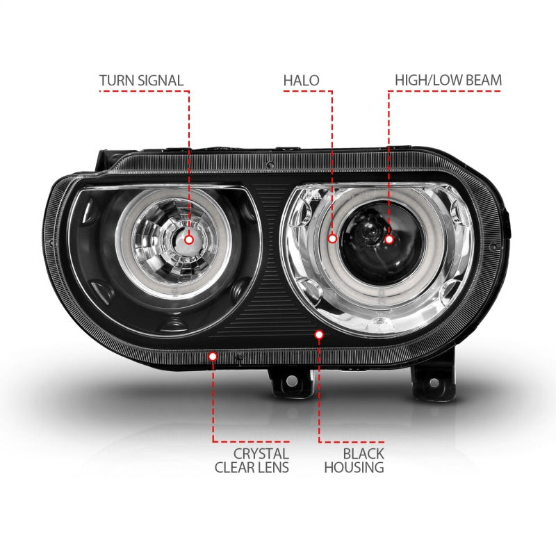 Anzo 2008-2014 Dodge Challenger Projector Headlights w/ Halo Black (CCFL) 121308 Photo - Unmounted