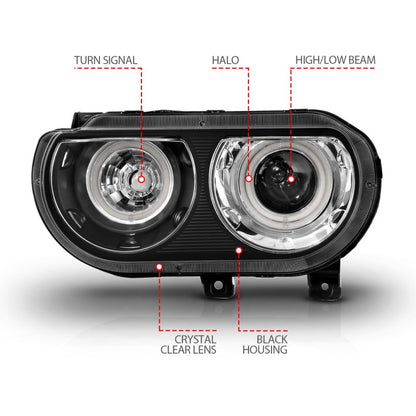 Anzo 2008-2014 Dodge Challenger Projector Headlights w/ Halo Black (CCFL) 121308 Photo - Unmounted