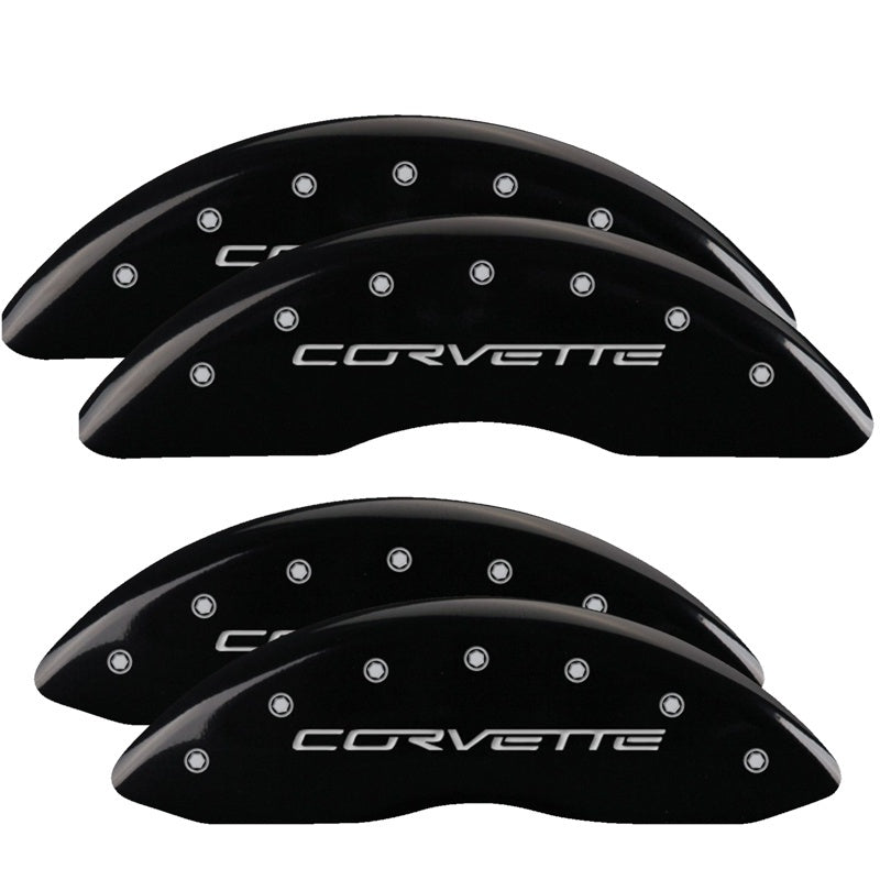 MGP 4 Caliper Covers Engraved Front & Rear C6/Corvette Black finish silver ch 13083SCV6BK 13083SCV6BK Photo - Primary