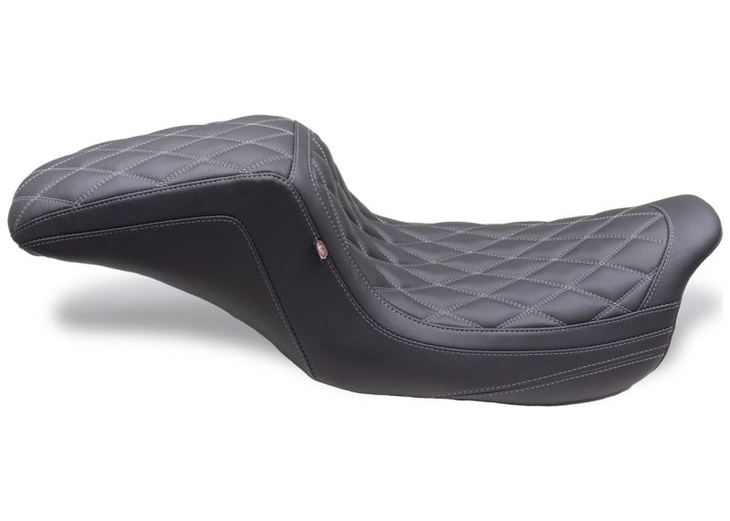 Mustang Motorcycle Mustang 08-24 HD FL Touring Double Diamond Squareback 1PC Seat - Black w/ Grey Stitching 75299GM 75299GM User 1