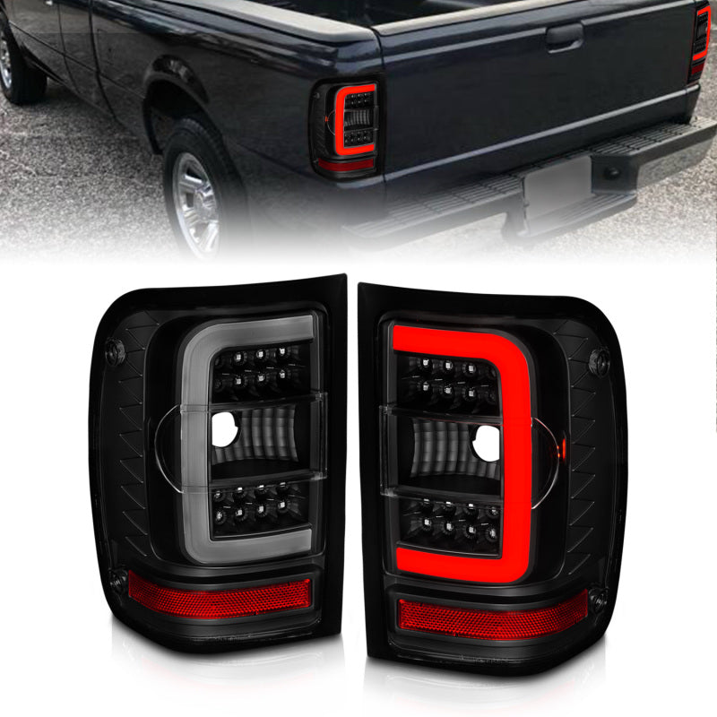 ANZO 01-11 Ford Ranger LED Taillights - Black Housing w/ Smoke Lens & Light Bar 311391 311391 Photo - Primary