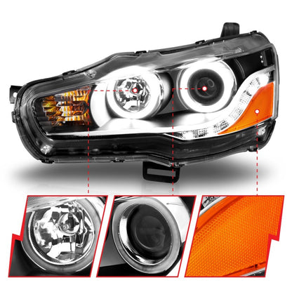 Anzo 2008-2015 Mitsubishi Lancer Projector Headlights w/ Halo Black (CCFL) 121428 Photo - Unmounted