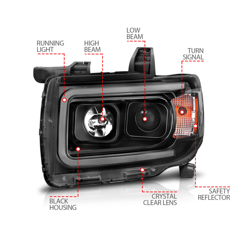 Anzo GMC Canyon 15-18 Projector Plank Style Headlight Black W/ Amber 111381 Photo - Unmounted