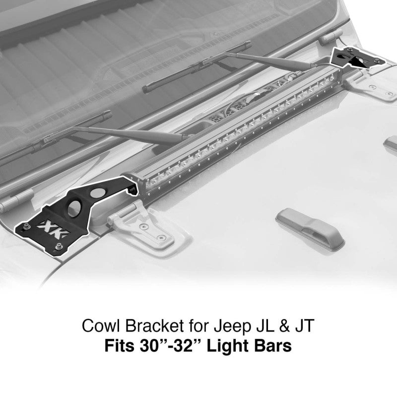 XKGLOW XK Glow Cowl Light Bar Bracket for Jeep Gladiator JT & Wrangler JL (30-32In Bar) XK-BRC-COWL-JL1