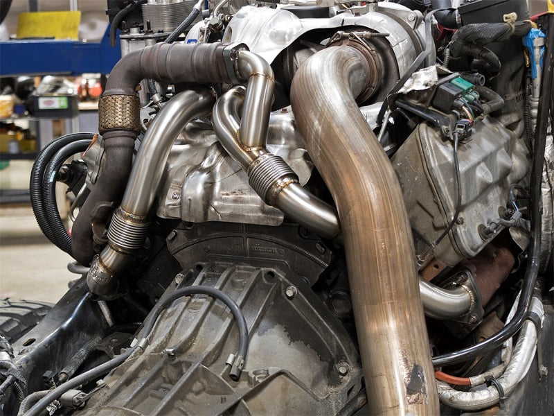 aFe Twisted Steel Header Up-Pipe Ford Diesel Trucks 08-10 V8-6.4L (td) 48-33016 Photo - Mounted