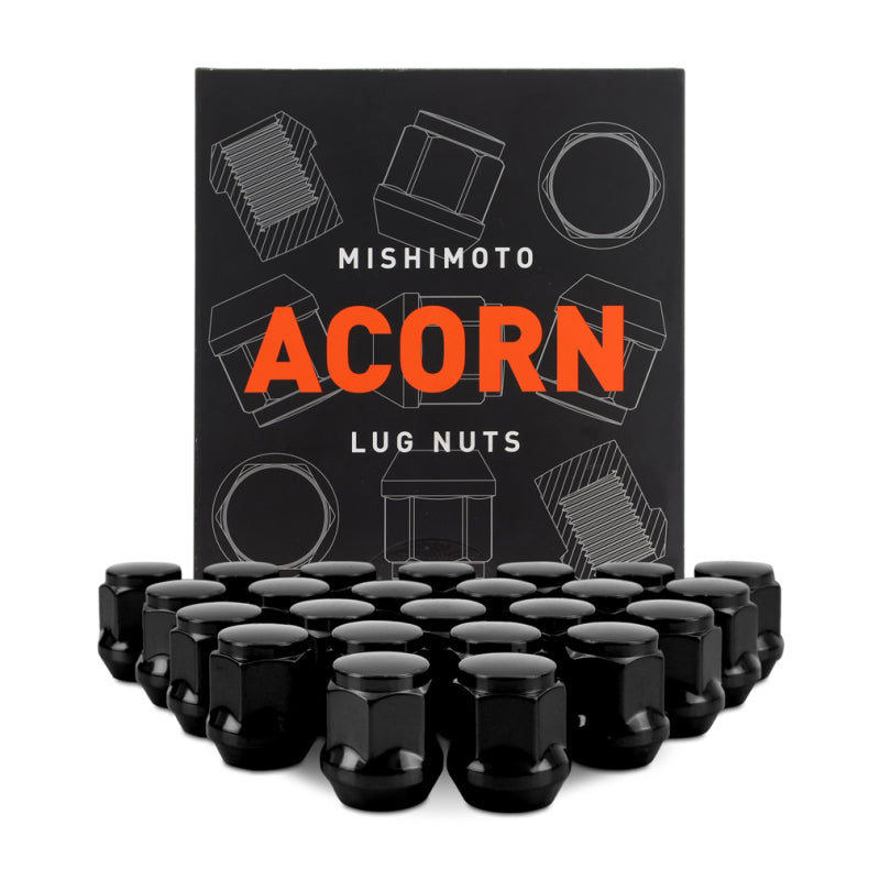 Mishimoto Steel Acorn Lug Nuts M12 x 1.5 - 24pc Set - Black MMLG-AC1215-24BK