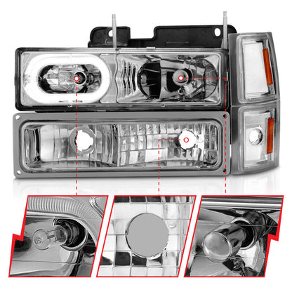 ANZO 88-98 Chevrolet C1500 Crystal Headlights Chrome Housing w/ Signal and Side Marker Lights 111508 111508 User 2