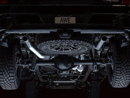 AWE Tuning 22-23 GMC Sierra 1500 AT4X 6.2L 0FG Catback Split Dual (Flat Bumper) - Bashguard(No Tips) 3015-31972 3015-31972 Photo - Mounted