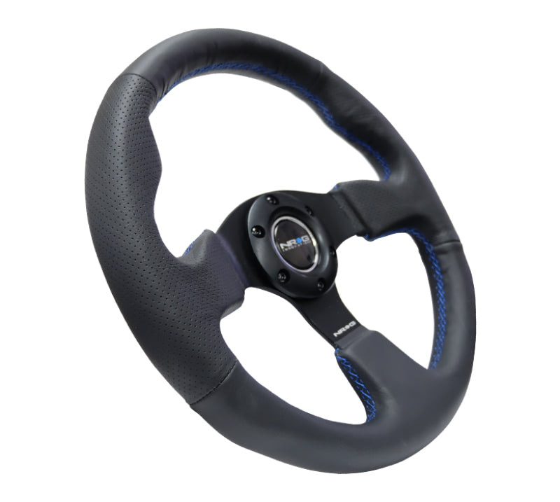 NRG Reinforced Steering Wheel-Leather Steering Wheel 320mm w/ Blue Stitch RST-012R-BL Photo - Primary