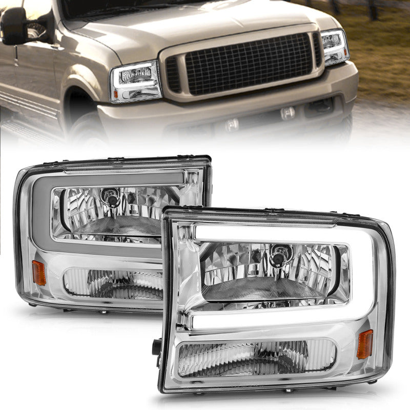 ANZO 99-04 Ford F250/F350/F450/Excursion (excl. 99) Crystal Headlights - w/ Light Bar Chrome Housing 111550 111550 Photo - Primary