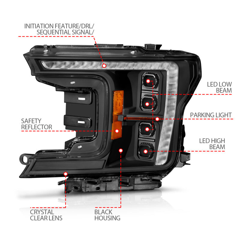 ANZO 18-20 Ford F-150 (w/Factory Halogen) Z-Series Full LED Proj Headlights Init/SeqSig - Pair 111589X 111589X User 1