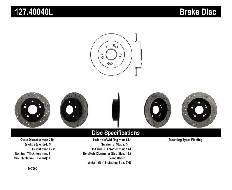 StopTech Sport Drilled/Slotted Brake Rotor; Rear Left 127.40040L User 3