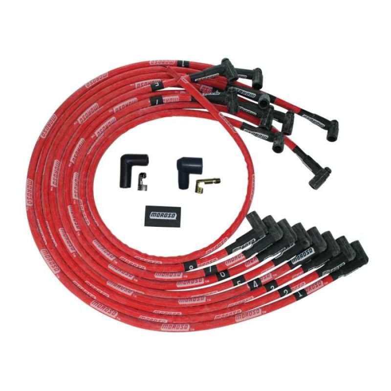 Moroso BBC Under Header 90 Deg Plug Boots HEI Sleeved Ultra Spark Plug Wire Set - Red 52543 52543 User 1
