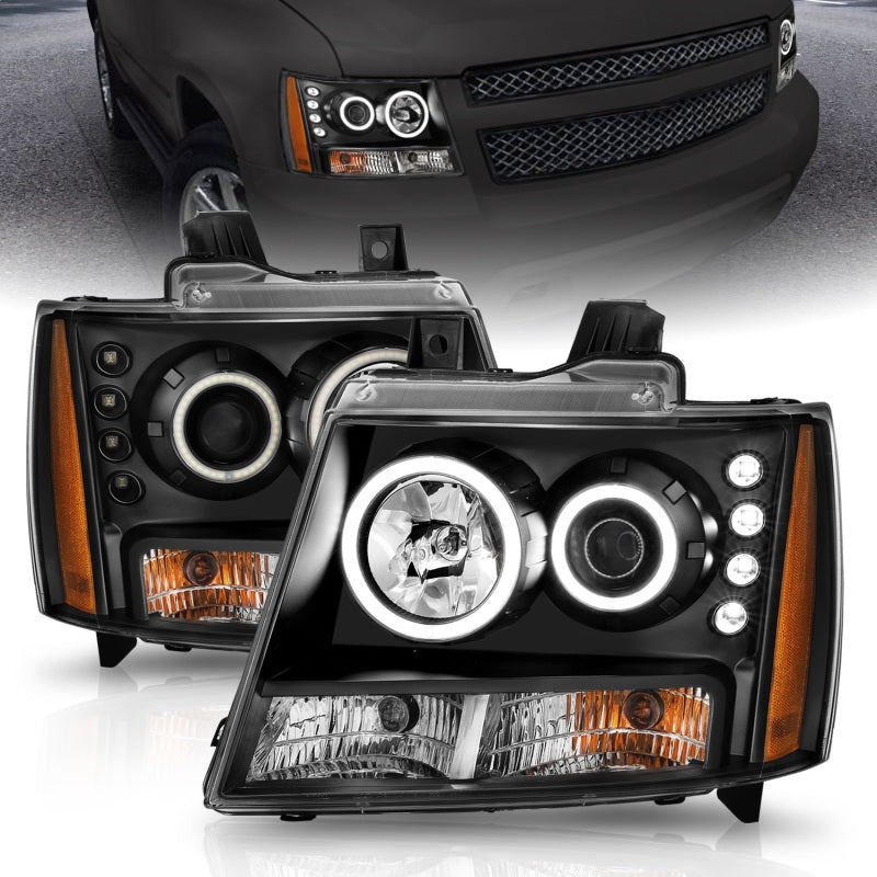 Anzo 2007-2013 Chevrolet Avalanche Projector Headlights w/ Halo Black(CCFL) 111109 Photo - Primary