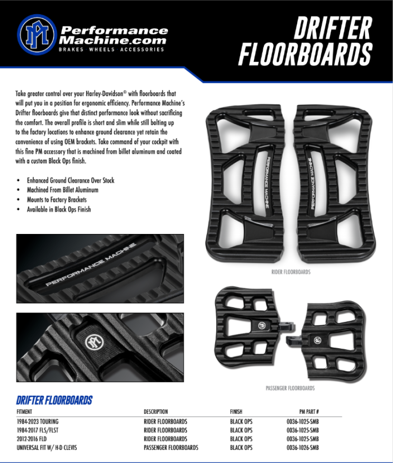 Performance Machine Floorboard Assembly Rider Drifter - Black Ops 0036-1025-SMB 0036-1025-SMB User 1