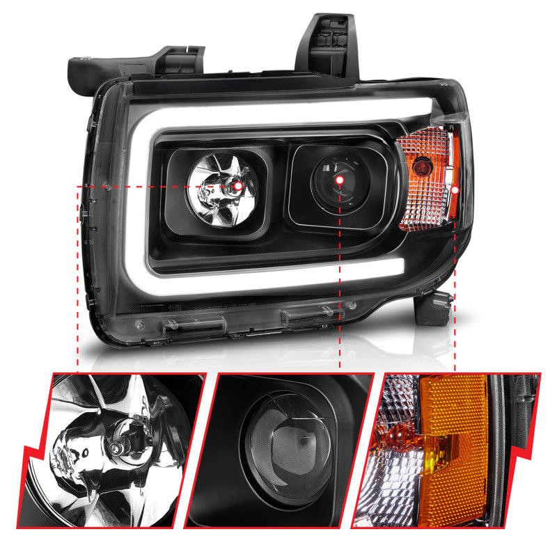 Anzo GMC Canyon 15-18 Projector Plank Style Headlight Black W/ Amber 111381 Photo - Unmounted