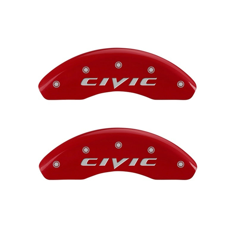 MGP Front set 2 Caliper Covers Engraved Front 2015/Civic Red finish silver ch 20143FCIVRD 20143FCIVRD Photo - Primary