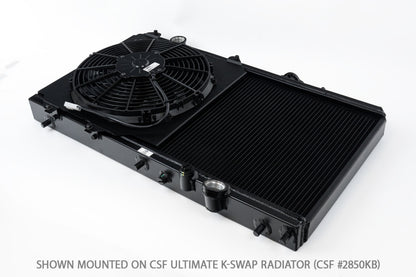 CSF 92-00 Honda Civic All-Aluminum Fan Shroud w/12in SPAL Fan - Black Finish 2858FB 2858FB Photo - Mounted